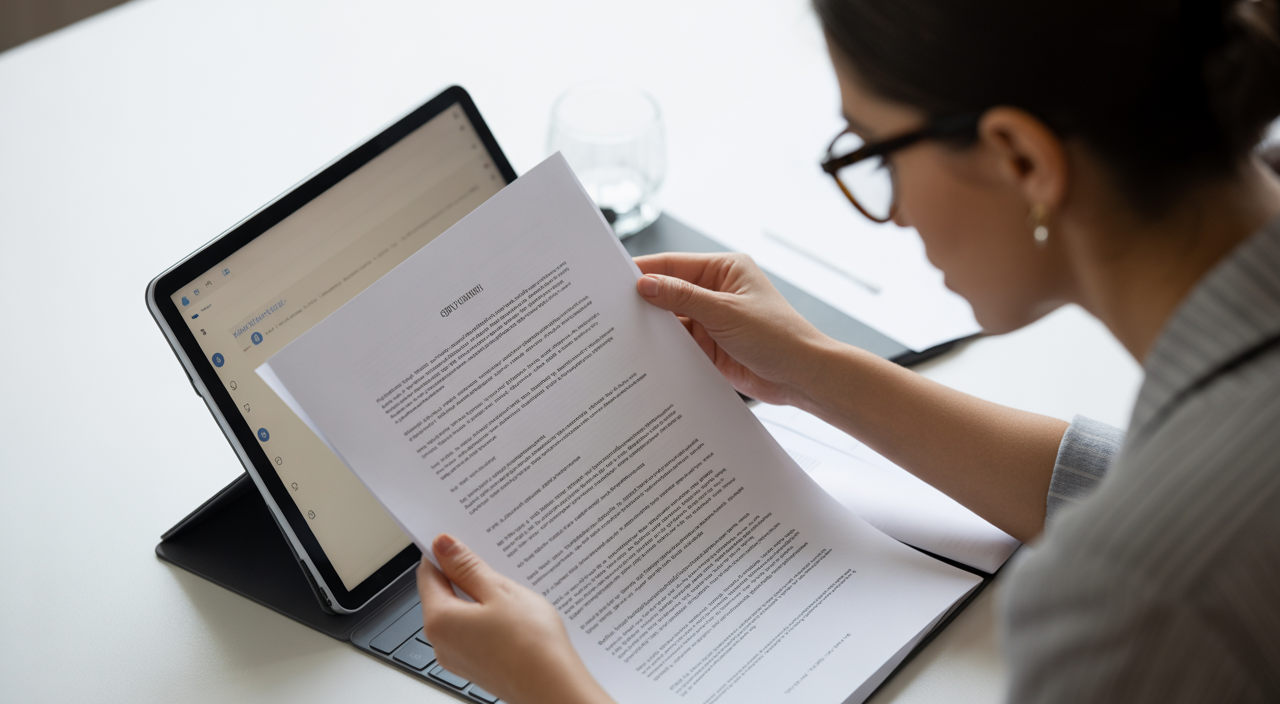 An editor meticulously reviewing an academic manuscript on a digital screen, symbolizing the detailed work of academic editing services.