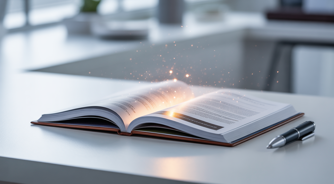 Professional photograph of a perfectly edited academic journal article on a desk, representing research success and clarity.